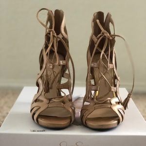 Nude lace up sandal heels